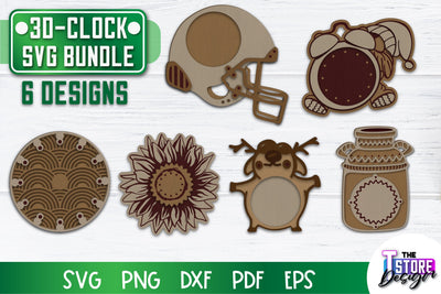 3D Clock Laser Cut Design | Clock Design | Home Decor | Decorative Clock | CNC File SVG The T Store Design 