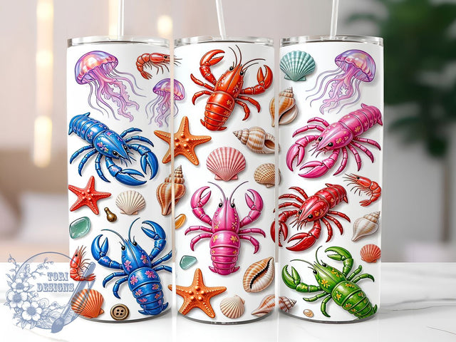 3D Coastal Sea Creatures 20oz Tumbler, Coastal Creatures, Sea Life, 3D Effect, Sublimation Wrap, 20oz Tumbler, Ocean Aesthetic, Marine Charm Sublimation ToriDesigns 
