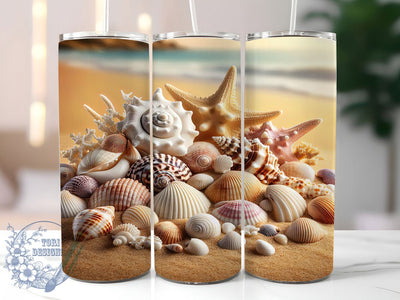 3D Coastal Seashell Beach Tumbler, Beach Vibes Wrap, Coastal Shell Sublimation, Ocean Breeze Cup, 20Oz Skinny Tumbler Wrap, Tropical Shore Mug, Nautical Summer Design Sublimation ToriDesigns 