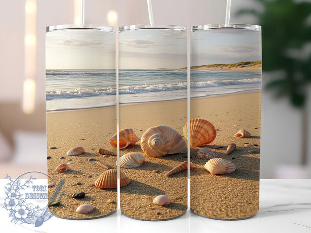 3D Coastal Seashell Beach Tumbler, Beach Vibes Wrap, Coastal Shell Sublimation, Ocean Breeze Cup, 20Oz Skinny Tumbler Wrap, Tropical Shore Mug, Nautical Summer Design Sublimation ToriDesigns 