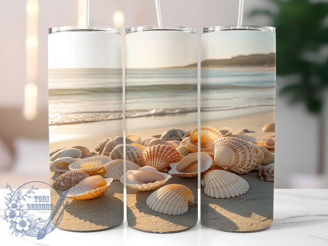 3D Coastal Seashell Beach Tumbler, Beach Vibes Wrap, Coastal Shell Sublimation, Ocean Breeze Cup, 20Oz Skinny Tumbler Wrap, Tropical Shore Mug, Nautical Summer Design Sublimation ToriDesigns 