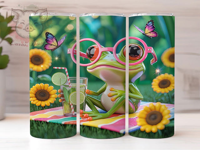 3D Cocktail Frog Party Tumbler, Cocktail Frog Sublimation Design, Whimsical Frog Drink Art, 20oz Party Tumbler, Fun Frog Mug, Tropical Cocktail Cup, Playful Frog Wrap Sublimation Lara' s Designs 