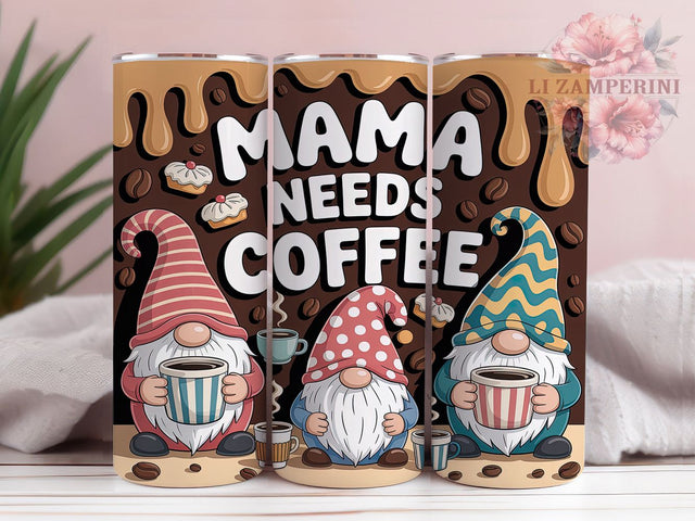 3D Coffee Lover Gnomes Tumbler, Inflated Gnome Design, Seamless Gnome Pattern, Coffee Lover Gnomes, Cute Coffee Design, 20oz Tumbler, Sublimation Design Sublimation Li Zamperini 