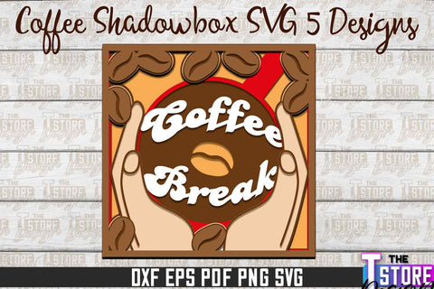 3D Coffee Shadowbox SVG | Paper Cut Files | Paper Shadowbox SVG Design SVG The T Store Design 