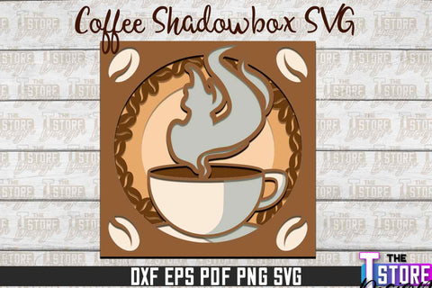3D Coffee Shadowbox SVG | Paper Cut Files | Paper Shadowbox SVG Design SVG The T Store Design 