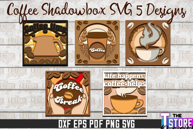 3D Coffee Shadowbox SVG | Paper Cut Files | Paper Shadowbox SVG Design SVG The T Store Design 