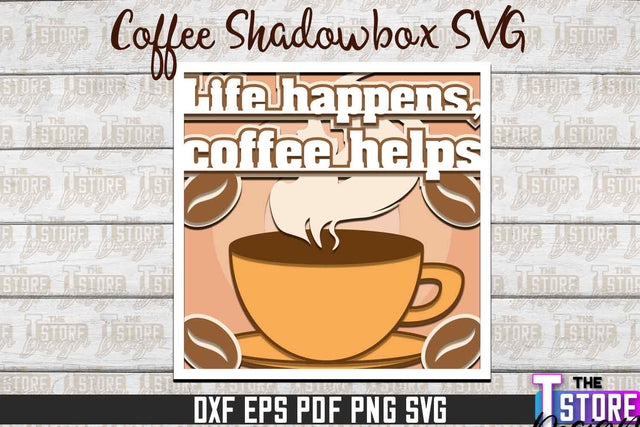 3D Coffee Shadowbox SVG | Paper Cut Files | Paper Shadowbox SVG Design SVG The T Store Design 