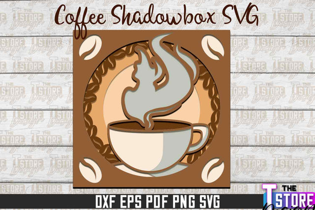 3D Coffee Shadowbox SVG | Paper Cut Files | Paper Shadowbox SVG Design SVG The T Store Design 