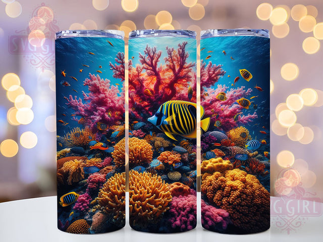 3D Colorful Aquarium Fish Tumbler, Ocean Wrap, Colorful Design, 3D Sublimation, 20oz Tumbler, Sea Life Art, Tropical Theme Sublimation SvggirlplusArt 