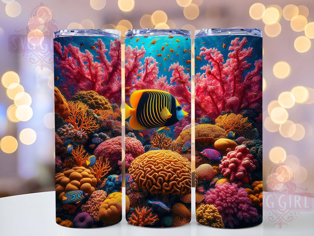 3D Colorful Aquarium Fish Tumbler, Ocean Wrap, Colorful Design, 3D Sublimation, 20oz Tumbler, Sea Life Art, Tropical Theme Sublimation SvggirlplusArt 