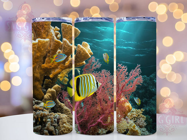 3D Colorful Aquarium Fish Tumbler, Ocean Wrap, Colorful Design, 3D Sublimation, 20oz Tumbler, Sea Life Art, Tropical Theme Sublimation SvggirlplusArt 