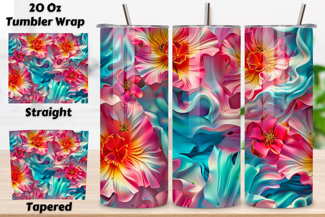3D Colorful Blossom Tumbler Wrap | Seamless Tumbler Wrap Sublimation FloridPrintables 