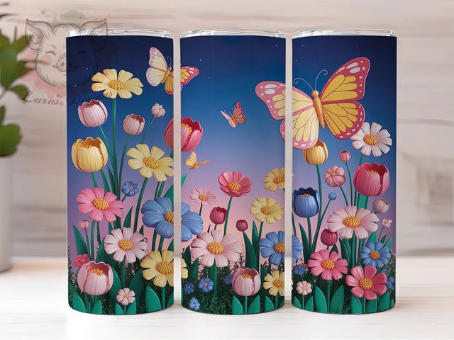 3D Colorful Butterfly Tumbler, Colorful Wings, Vibrant Design, Nature Theme, Artistic Pattern, 20Oz Tumbler, Sublimation Wrap Sublimation Lara' s Designs 