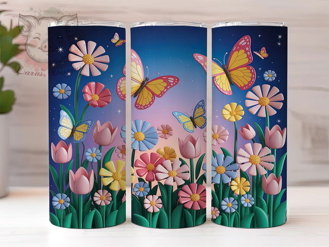 3D Colorful Butterfly Tumbler, Colorful Wings, Vibrant Design, Nature Theme, Artistic Pattern, 20Oz Tumbler, Sublimation Wrap Sublimation Lara' s Designs 