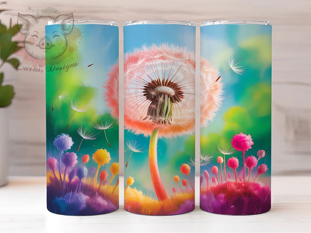 3D Colorful Dandelion Flower Tumbler, Colorful Flower Wrap, 20Oz Skinny Tumbler, Vibrant Floral Sublimation, Whimsical Dandelion Design, Blooming Garden Tumbler, Nature-Inspired Wrap Sublimation Lara' s Designs 