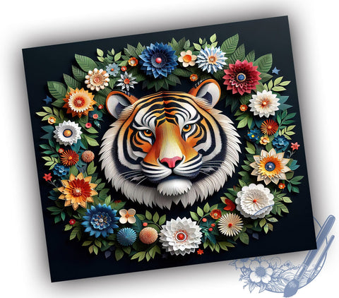3D Colorful Floral Tiger 20oz Skinny Tumbler PNG, Floral Tiger Tumbler Sublimation Wrap, Straight & Tapered Tumbler Wrap, Instant Digital Download Sublimation ToriDesigns 