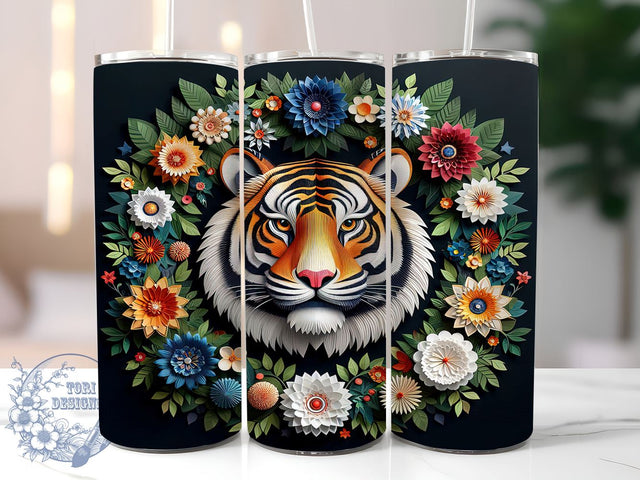 3D Colorful Floral Tiger 20oz Skinny Tumbler PNG, Floral Tiger Tumbler Sublimation Wrap, Straight & Tapered Tumbler Wrap, Instant Digital Download Sublimation ToriDesigns 