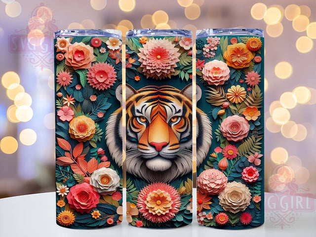 3D Colorful Floral Tiger 20oz Tumbler Wrap Sublimation Design, Straight Tapered Tumbler Wrap, Tiger Tumbler Png, Instant Digital Download Sublimation SvggirlplusArt 
