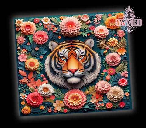 3D Colorful Floral Tiger 20oz Tumbler Wrap Sublimation Design, Straight Tapered Tumbler Wrap, Tiger Tumbler Png, Instant Digital Download Sublimation SvggirlplusArt 