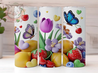 3D Colorful Fruit Floral Tumbler, Inflated Fruit Tumbler, Lemon Strawberry Wrap, Cherry Floral Wrap, Vibrant Fruit Wrap, Sublimation Design, Trendy Gift Idea Sublimation Lara' s Designs 