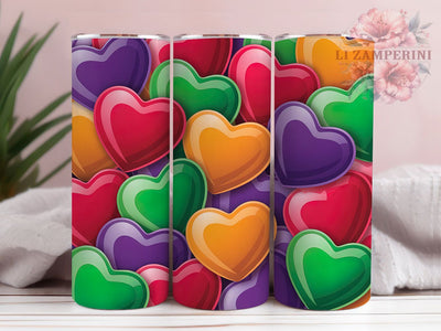 3D Colorful Heart Tumbler, 3D Art, Love Theme, Abstract Style, Bright Pattern, 20Oz Tumbler, Sublimation Wrap Sublimation Li Zamperini 