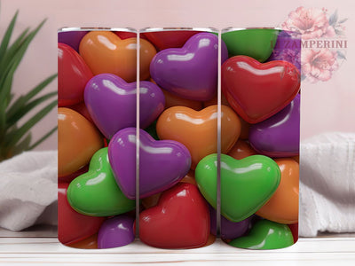 3D Colorful Heart Tumbler, 3D Art, Love Theme, Abstract Style, Bright Pattern, 20Oz Tumbler, Sublimation Wrap Sublimation Li Zamperini 