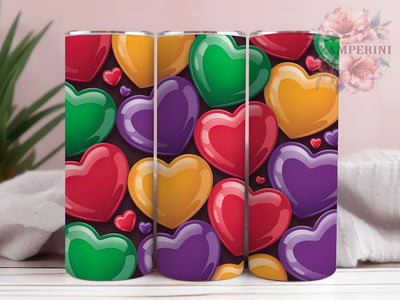 3D Colorful Heart Tumbler, 3D Art, Love Theme, Abstract Style, Bright Pattern, 20Oz Tumbler, Sublimation Wrap Sublimation Li Zamperini 