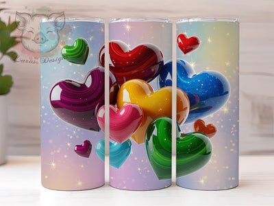 3D Colorful Heart Tumbler, 3D Design, Colorful Pattern, Love Theme, Romantic Style, 20Oz Tumbler, Sublimation Wrap Sublimation Lara' s Designs 