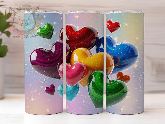 3D Colorful Heart Tumbler, 3D Design, Colorful Pattern, Love Theme, Romantic Style, 20Oz Tumbler, Sublimation Wrap Sublimation Lara' s Designs 