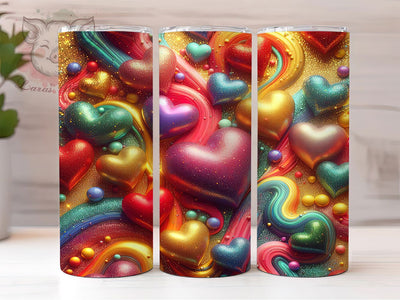 3D Colorful Heart Tumbler, 3D Design, Colorful Pattern, Love Theme, Romantic Style, 20Oz Tumbler, Sublimation Wrap Sublimation Lara' s Designs 