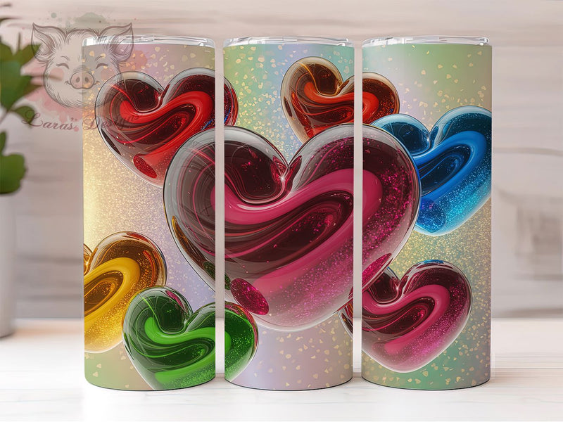 3D Colorful Heart Tumbler, 3D Design, Colorful Pattern, Love Theme, Romantic Style, 20Oz Tumbler, Sublimation Wrap Sublimation Lara' s Designs 