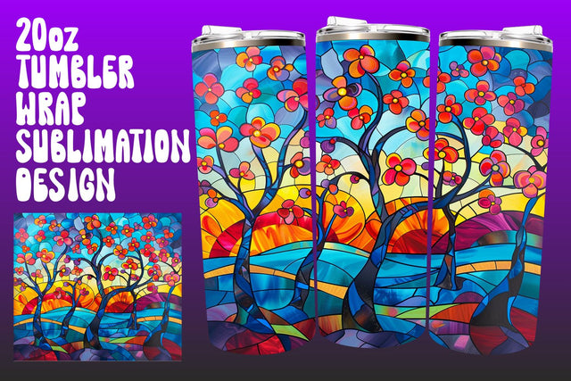 3D Colorful Tree Tumbler Wrap 20oz PNG Sublimation afrosvg 