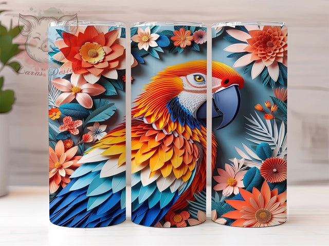 3D Colorful Tropical Parrot Tumbler, Colorful Bird Wrap, 20Oz Skinny Tumbler, Tropical Parrot Sublimation, Vibrant Feather Design, Exotic Bird Tumbler, Jungle Wildlife Wrap Sublimation Lara' s Designs 