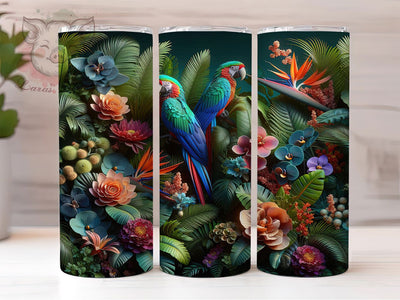 3D Colorful Tropical Parrot Tumbler, Tropical Parrot Tumbler, Colorful Parrot Wrap, Whimsical Bird Wrap, Exotic Floral Wrap, Sublimation Design, Trendy Gift Idea Sublimation Lara' s Designs 