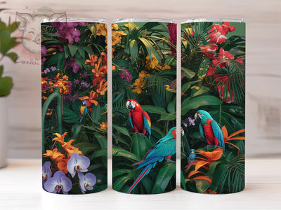 3D Colorful Tropical Parrot Tumbler, Tropical Parrot Tumbler, Colorful Parrot Wrap, Whimsical Bird Wrap, Exotic Floral Wrap, Sublimation Design, Trendy Gift Idea Sublimation Lara' s Designs 
