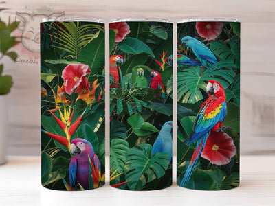 3D Colorful Tropical Parrot Tumbler, Tropical Parrot Tumbler, Colorful Parrot Wrap, Whimsical Bird Wrap, Exotic Floral Wrap, Sublimation Design, Trendy Gift Idea Sublimation Lara' s Designs 