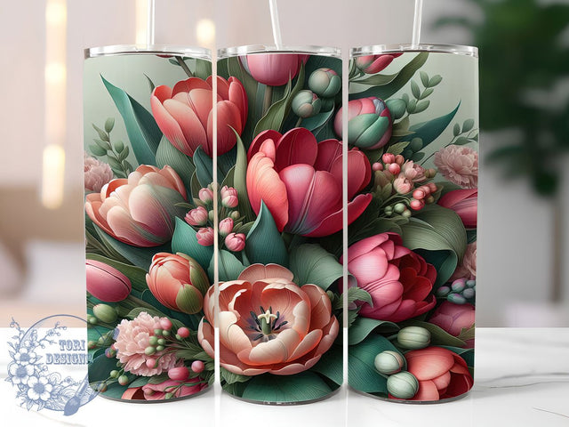 3D Colorful Tulip Floral Tumbler, Colorful Tulip Tumbler, Elegant Tulip Wrap, Whimsical Floral Wrap, Vibrant Tulip Wrap, Sublimation Design, Trendy Gift Idea Sublimation ToriDesigns 