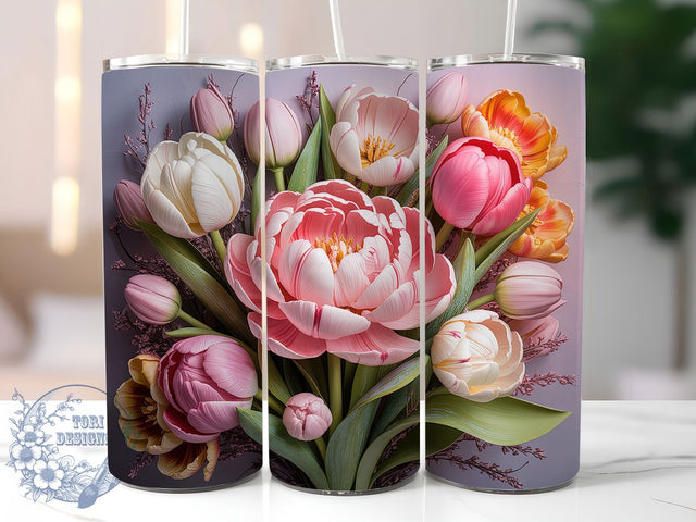 3D Colorful Tulip Floral Tumbler, Colorful Tulip Tumbler, Elegant Tulip Wrap, Whimsical Floral Wrap, Vibrant Tulip Wrap, Sublimation Design, Trendy Gift Idea Sublimation ToriDesigns 