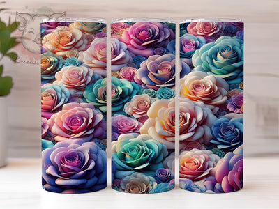 3D Colorful Vibrant Rose Tumbler, Colourful Rose Tumbler, Vibrant Floral Wrap, Whimsical Rose Wrap, Elegant Flower Wrap, Sublimation Design, Trendy Gift Idea Sublimation Lara' s Designs 