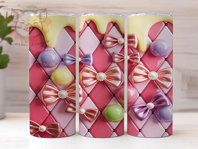 3D Coquette Bow Tumbler, Puffy Wrap Design, 3D Bow Pattern, Sublimation Tumbler, 20oz Skinny Cup, Girly Style, Seamless Drinkware Sublimation Lara' s Designs 