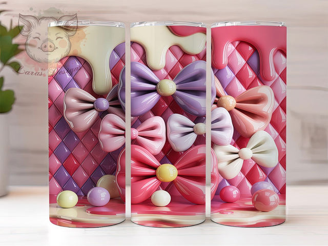 3D Coquette Bow Tumbler, Puffy Wrap Design, 3D Bow Pattern, Sublimation Tumbler, 20oz Skinny Cup, Girly Style, Seamless Drinkware Sublimation Lara' s Designs 