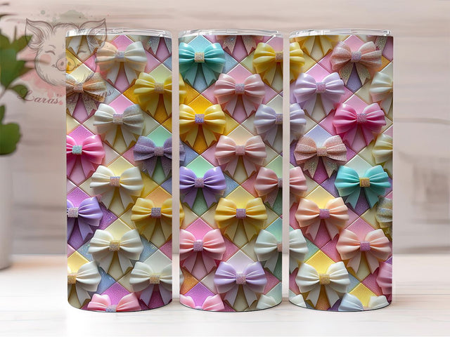 3D Coquette Bow Tumbler, Puffy Wrap Design, 3D Bow Pattern, Sublimation Tumbler, 20oz Skinny Cup, Girly Style, Seamless Drinkware Sublimation Lara' s Designs 