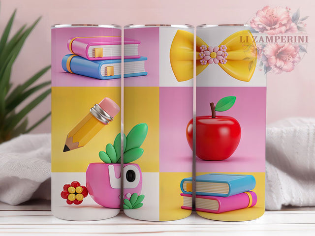 3D Coquette Pencil Teacher Tumbler, Coquette Pencil Bows, Puffy Wrap Design, Sublimation Cup, 20oz Skinny Tumbler, School Pattern, Appreciation Drinkware Sublimation Li Zamperini 