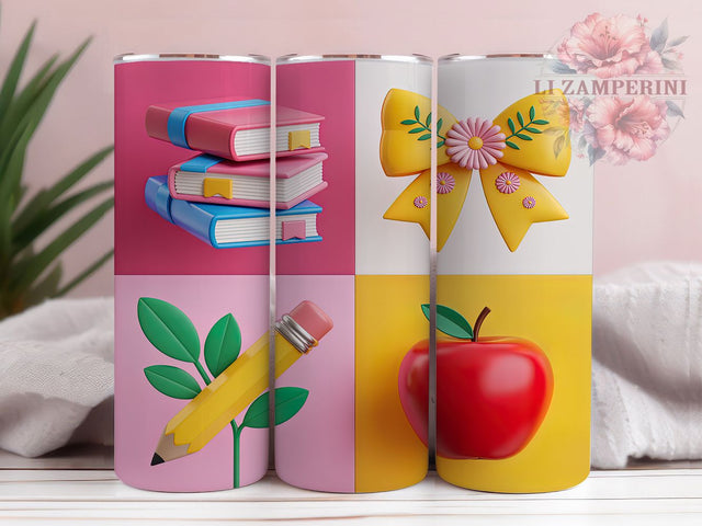 3D Coquette Pencil Teacher Tumbler, Coquette Pencil Bows, Puffy Wrap Design, Sublimation Cup, 20oz Skinny Tumbler, School Pattern, Appreciation Drinkware Sublimation Li Zamperini 