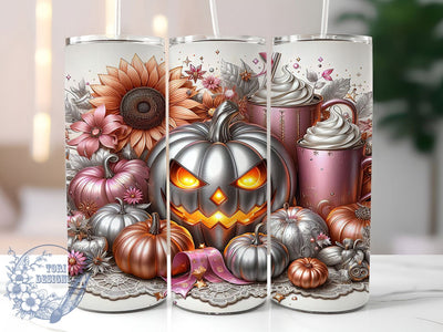 3D Coquette Pumpkin Latte Fall Tumbler, Autumn Coffee Cup Wrap, 20Oz Sublimation, Cute Jack‑o’‑Lantern Drinkware, Pumpkin Spice Mug, Flirty Fall Wrap, Cozy Halloween Cup Print Sublimation ToriDesigns 