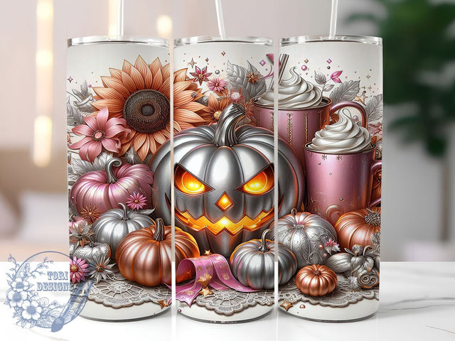 3D Coquette Pumpkin Latte Fall Tumbler, Autumn Coffee Cup Wrap, 20Oz Sublimation, Cute Jack‑o’‑Lantern Drinkware, Pumpkin Spice Mug, Flirty Fall Wrap, Cozy Halloween Cup Print Sublimation ToriDesigns 