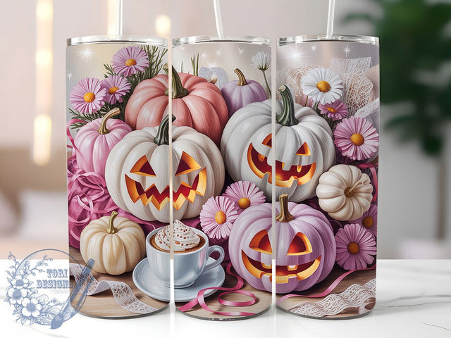 3D Coquette Pumpkin Latte Fall Tumbler, Autumn Coffee Cup Wrap, 20Oz Sublimation, Cute Jack‑o’‑Lantern Drinkware, Pumpkin Spice Mug, Flirty Fall Wrap, Cozy Halloween Cup Print Sublimation ToriDesigns 