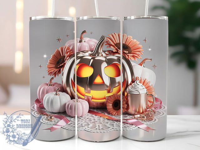 3D Coquette Pumpkin Latte Fall Tumbler, Autumn Coffee Cup Wrap, 20Oz Sublimation, Cute Jack‑o’‑Lantern Drinkware, Pumpkin Spice Mug, Flirty Fall Wrap, Cozy Halloween Cup Print Sublimation ToriDesigns 