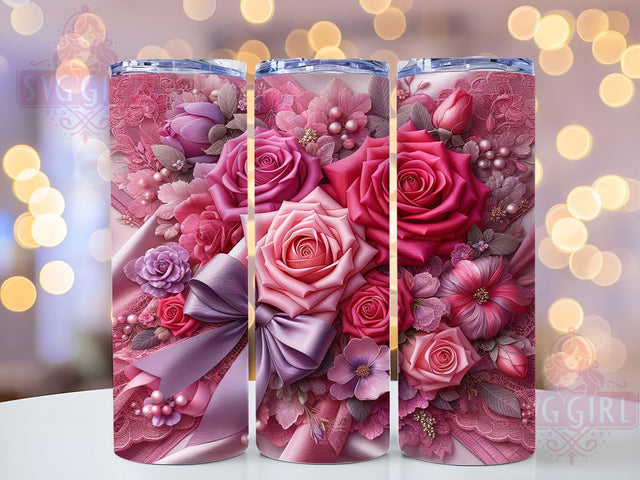 3D Coquette Rose Tumbler, Valentine Roses Theme, 3D Floral Wrap, Romantic Bow Design, Glam Chic Pattern, Seamless Artistic Print, Elegant Girly Aesthetic, Trendy Sparkle Charm, 20Oz Tumbler, Sublimation Sublimation SvggirlplusArt 