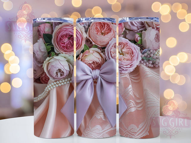 3D Coquette Rose Tumbler, Valentine Roses Theme, 3D Floral Wrap, Romantic Bow Design, Glam Chic Pattern, Seamless Artistic Print, Elegant Girly Aesthetic, Trendy Sparkle Charm, 20Oz Tumbler, Sublimation Sublimation SvggirlplusArt 